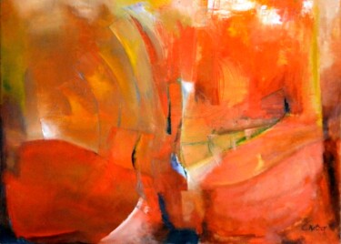 Painting titled "Composition in Red 1" by Clari Netzer, Original Artwork, Oil Mounted on Wood Stretcher frame
