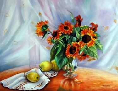 Peinture intitulée "BOUQUET DE TOUNESOL" par Yvette Matysiak, Œuvre d'art originale, Huile