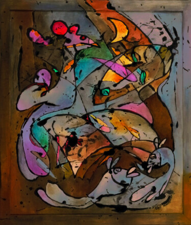 Malarstwo zatytułowany „Przez sen; While As…” autorstwa Małgorzata Krasucka, Oryginalna praca, Olej