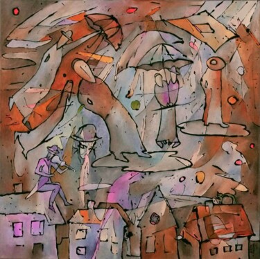 Malarstwo zatytułowany „W nocy; At Night” autorstwa Małgorzata Krasucka, Oryginalna praca, Olej Zamontowany na Drewniana ram…