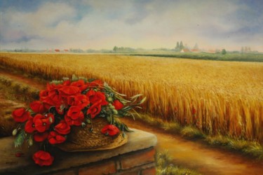 Peinture intitulée "LES COQUELICOTS DE…" par Yvette Matysiak, Œuvre d'art originale, Huile