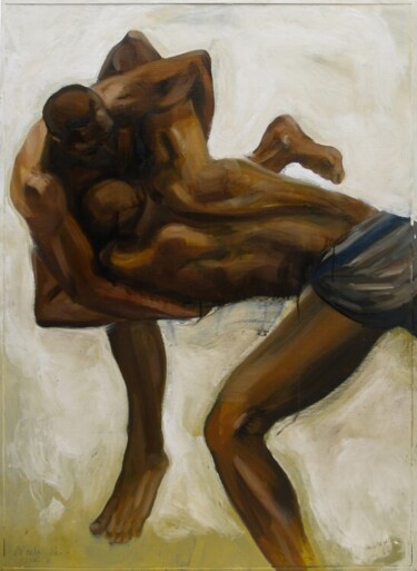 Peinture intitulée "Lutte à blanc" par Gaele Flao, Œuvre d'art originale, Huile