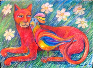 Картина под названием "Красная Львица и Ра…" - Liap-In-Art, Подлинное произведение искусства