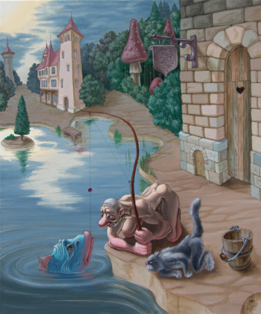 제목이 "Fisherman 2"인 미술작품 Victor Molev로, 원작, 기름 나무 들것 프레임에 장착됨