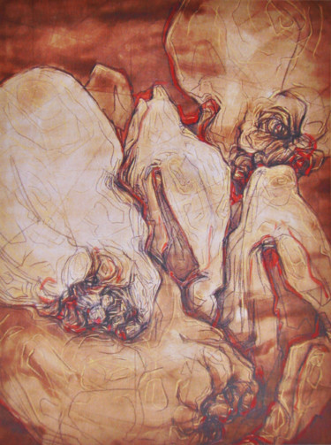 Painting titled "heads" by Bubon, Original Artwork, Gouache