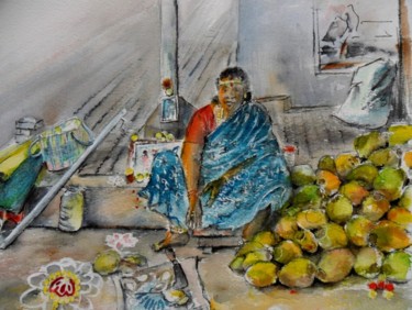 Peinture intitulée "un tas de noix de c…" par Françoise Pillou, Œuvre d'art originale, Aquarelle