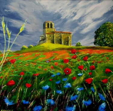 Peinture intitulée "La chapelle aux coq…" par Pascal Baudot, Œuvre d'art originale, Huile