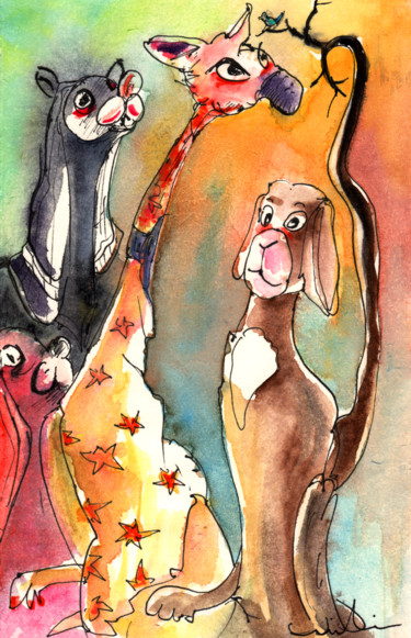 Dogs and Giraffe from Lanzarote 绘画 标题为“Dogs and Giraffe fr…” 由Miki De Goodaboom, 原创艺术品, 水彩