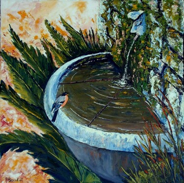 Peinture intitulée "La vieille fontaine" par Pascal Baudot, Œuvre d'art originale, Huile Monté sur Châssis en bois