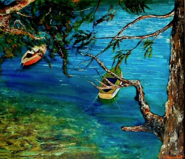 Peinture intitulée "Deux barques" par Pascal Baudot, Œuvre d'art originale, Huile