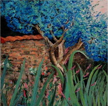 Peinture intitulée "L'arbre bleu" par Pascal Baudot, Œuvre d'art originale, Huile Monté sur Châssis en bois
