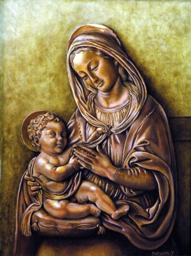 Peinture intitulée "LA VIERGE A L'ENFANT" par Yvette Matysiak, Œuvre d'art originale, Huile