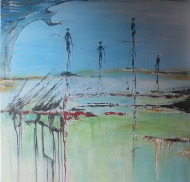 Peinture intitulée "Bal des lucioles" par Jeanne Le Guen, Œuvre d'art originale, Huile