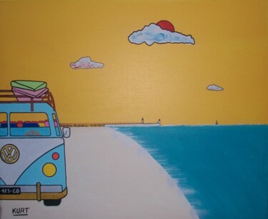 Tableau naif acrylique Capbreton - Hossegor.... Peinture intitulée "Tableau naif acryli…" par Didier Dordeins, Œuvre d'art originale, Acrylique