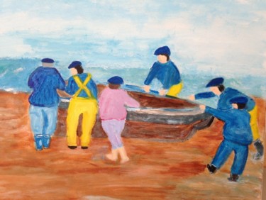 Peinture intitulée "retour de la peche" par Soisic, Œuvre d'art originale, Huile