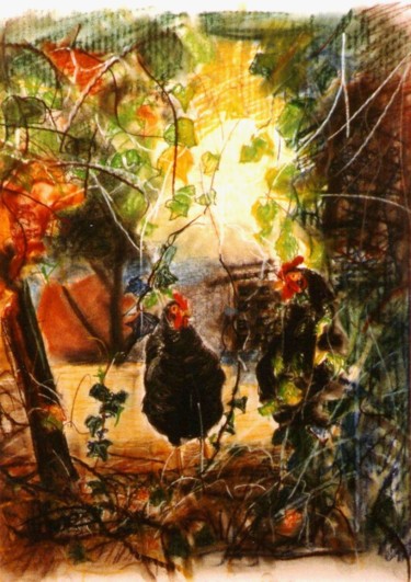 Les poules Peinture intitulée "Les poules" par Toine, Œuvre d'art originale, Huile