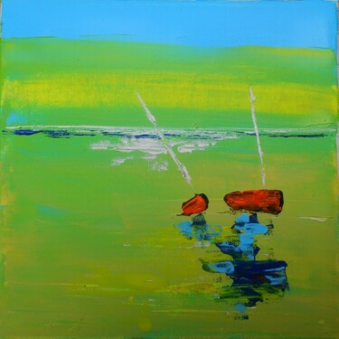 Peinture intitulée "Les voiliers rouges" par Laure Leprince, Œuvre d'art originale, Huile