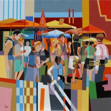Peinture intitulée "marche-cubiste" par Jean Rougerie, Œuvre d'art originale, Huile Monté sur Châssis en bois