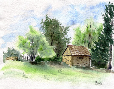 Peinture intitulée "Bergerie à Tremouil…" par Fabrice Richard, Œuvre d'art originale