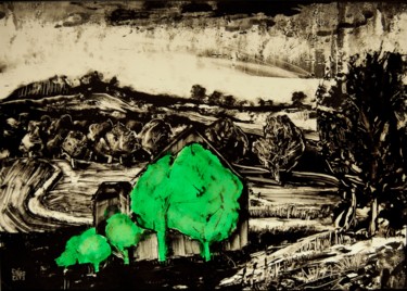 Artisanat intitulée "Paysage -arbres ver…" par Frhégo, Œuvre d'art originale