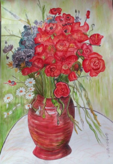 Pintura titulada "rosasyamapolas.jpg" por Fabiola Porras, Obra de arte original