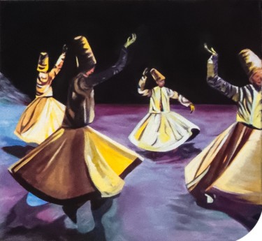 Peinture intitulée "Derviches Tourneurs" par Brigitte Mathé (MBL), Œuvre d'art originale, Huile Monté sur Châssis en bois