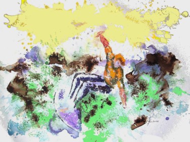 Painting titled "Surfin USA" by Marc Parmentier, Original Artwork, Watercolor Mounted on Cardboard