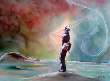 Peinture intitulée "pecheur-a-la-mouche…" par Paco Cabrera, Œuvre d'art originale