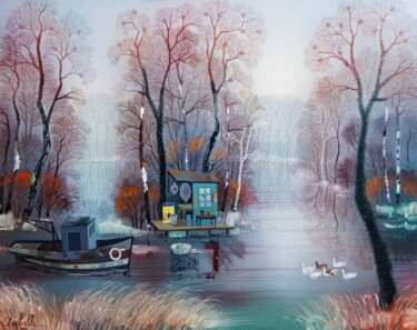Peinture intitulée "NOSTALGIE AUTOMNALE" par Bernard Ambielle, Œuvre d'art originale, Huile Monté sur Châssis en bois