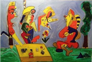 Peinture intitulée "le déjeuner sur l'h…" par Karine Collomb, Œuvre d'art originale, Huile
