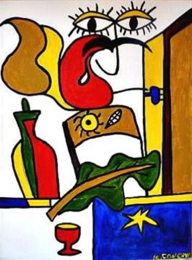 Painting titled "La chaise et la bou…" by Karine Collomb, Original Artwork, Acrylic