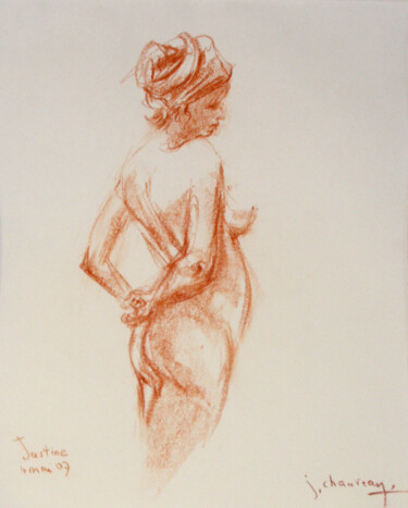 Dessin intitulée "Justine,mains dans…" par Jocelyne Chauveau, Œuvre d'art originale, Autre