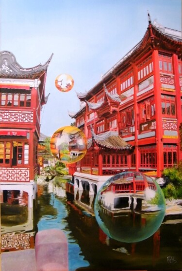 Peinture intitulée "yu-garden-" par Manu Surreabulliste, Œuvre d'art originale, Huile Monté sur Châssis en bois