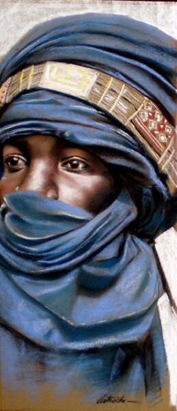 Painting titled "Guerrier touareg" by Abderrahmane Latrache, Original Artwork, Oil