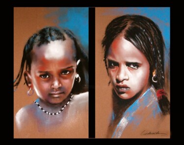 Painting titled "Jeunes fille touareg" by Abderrahmane Latrache, Original Artwork, Oil