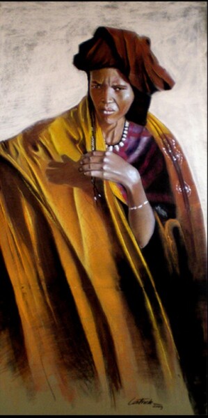 Painting titled "Femme peul 2" by Abderrahmane Latrache, Original Artwork, Oil