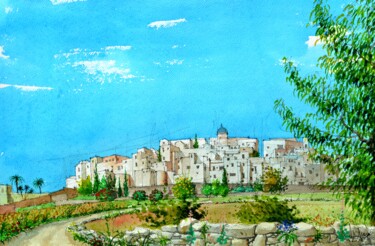 Painting titled "OSTUNI" by Michel Michaux, Original Artwork, Watercolor
