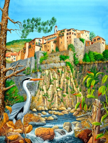 제목이 "LUCERAM ET HERON CE…"인 미술작품 Michel Michaux로, 원작, 구아슈