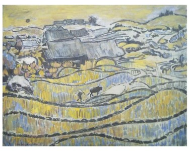 Painting titled "morning of a bull" by Robert Andersen, Original Artwork, Oil
