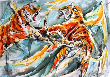 「268 Combat de Benga…」というタイトルの絵画 Jean-Luc Lopezによって, オリジナルのアートワーク, インク