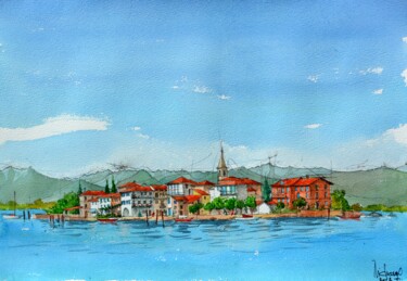 Pittura intitolato "ISOLA DEI PESCATORI." da Michel Michaux, Opera d'arte originale, Olio