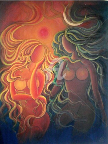 Painting titled "USHA SANDHYA" by Suddha Sama, Original Artwork, Oil Mounted on Wood Stretcher frame