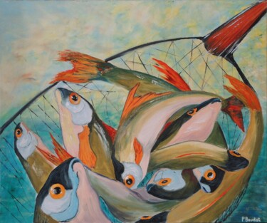 Peinture intitulée "Poissons" par Pascal Baudot, Œuvre d'art originale, Huile
