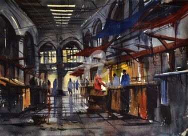 Painting titled "kolkata-newmarket01…" by Kishore Singh, Original Artwork, Oil