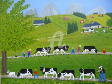 le bonheur est dans le pré Peinture intitulée "le bonheur est dans…" par Jo Baumann, Œuvre d'art originale