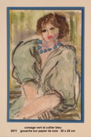Peinture intitulée "corsage vert et col…" par Ioana, Œuvre d'art originale, Huile