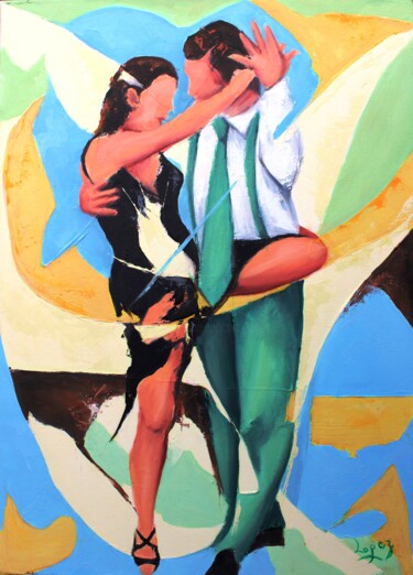 绘画 标题为“Tango en vert et no…” 由Jean-Luc Lopez, 原创艺术品, 丙烯 安装在木质担架架上