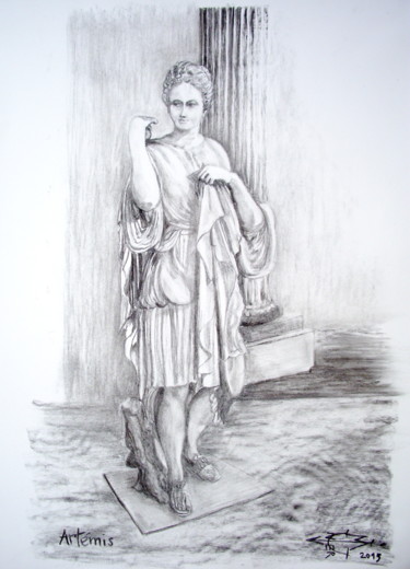 ARTÉMIS Drawing titled "ARTÉMIS" by Michel Munier, Original Artwork, Charcoal