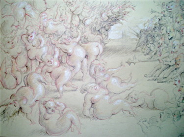 Dessin intitulée "Attila et les 11000…" par James Block, Œuvre d'art originale