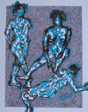 Peinture intitulée "corps et décors" par Evelyne Hervé, Œuvre d'art originale, Encre